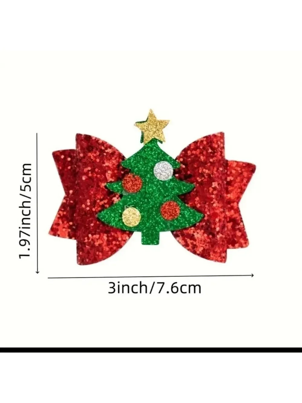 Christmas hair bow pair red bow with a green christmas tree
